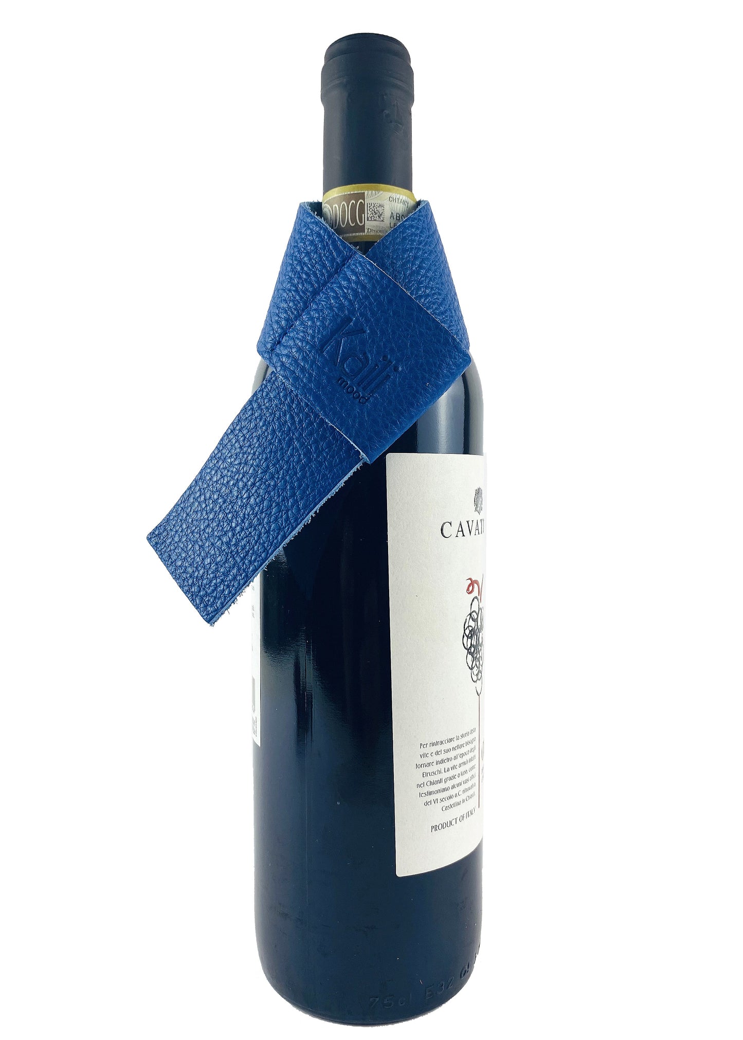 K0010DB | Bottle Drip Tray Made in Italy in Genuine Full-Grain Leather, Dollar Grain - Blue Color. Dimensions: 27 x 4 x 0.5 cm. Packaging: Rigid Gift Box with bottom/lid